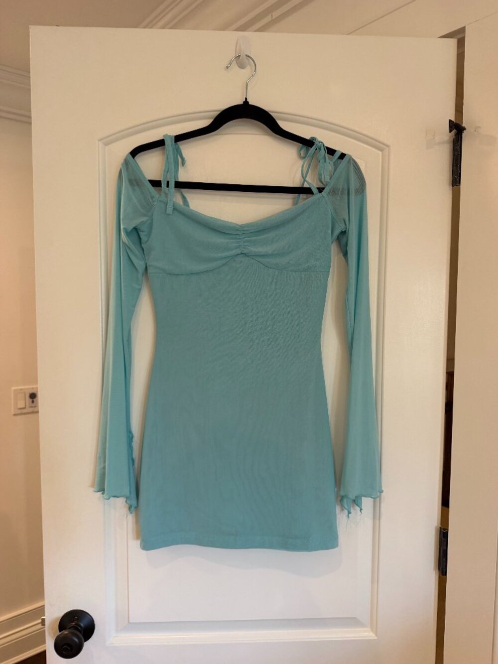 Edikted Light blue Ariel Off-Shoulder Mesh Mini Dress